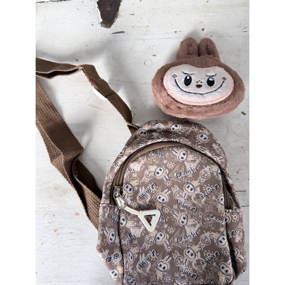 Labubu Mini Purse with Attachable Labubu In Brown for Kids Brand New